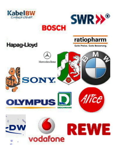 Meine Referenzen: Kabel BW, SWR, Bosch, Hapag-Lloyd, Ratiopharm, Mercedes-Benz, NRW Gesundheitsministerium, BMW, Sony, Olympus, Deichmann, Alice, Deutsche Welle, Vodafone, REWE